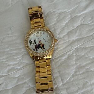 Betsy Johnson Gold Watch with Dog Design